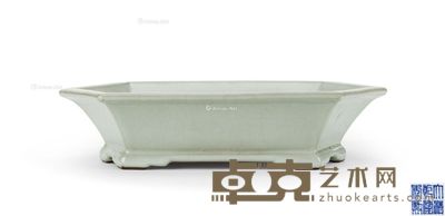 清乾隆 仿官釉六棱花盆 长28cm