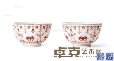 清道光 矾红“福寿万代”纹碗 （一对） 直径12.5cm×2