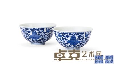 清道光 青花花卉纹碗 （一对） 直径11.5cm×2
