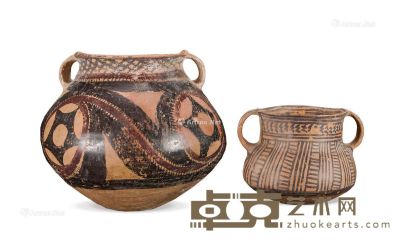 马家文化（大约4千年） 马厂形彩陶双耳罐 （两个一组） 高18cm；高10cm