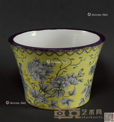 黄地墨彩牡丹花纹花盆 30cm