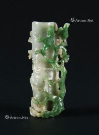 19 世纪 绿翡翠雕梅花，雀鸟瓶