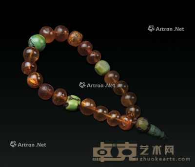 清 金珀和绿松石手串 长28cm