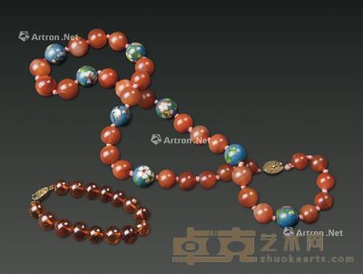 民国 琥珀手链和玛瑙颈链 (一组两件) 尺寸不一;Bracelet 长16cm Agate 长56cm