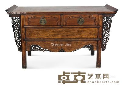 清 黄花梨和杂木雕龙纹联二橱 152×51×85cm