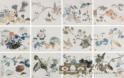 江寒汀 四屏12册页 25×29.5cm×12