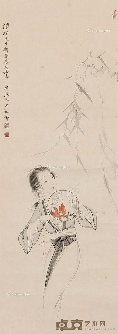 胡也佛 仕女图 65×24cm