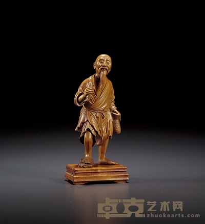 清·黄杨木雕渔翁摆件 带座高:14cm