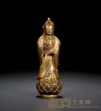 清·铜鎏金观音菩萨立像 高：19.2cm