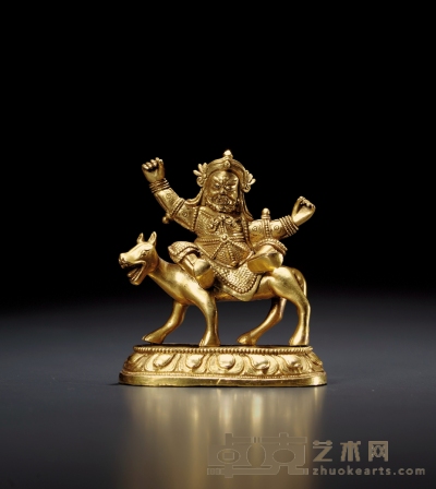 清·铜鎏金多宝天王像 高：9.3cm