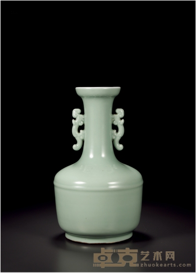 清中期·粉青釉双龙耳弦纹瓶 高：26.5cm