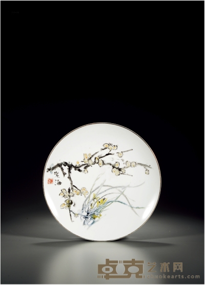 现代·刘海粟绘梅兰图瓷盘 直径：24cm