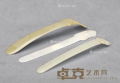 白玉雕古琴发簪等 (三件) 长11.5cm;长13cm;长12.5cm