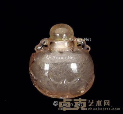 清 水晶福寿图荷包式鼻烟壶 高3.5cm