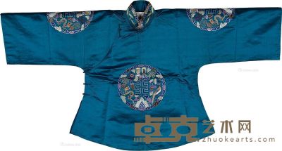 清 湖蓝缎十二章纹刺绣宫廷短褂 袖长131cm；衣长82cm