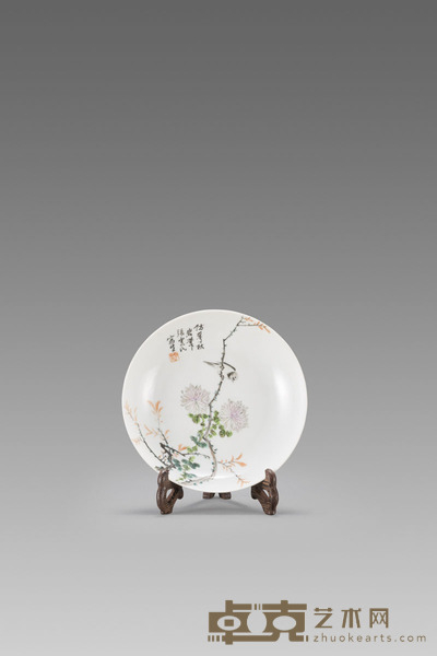 清 张云民制粉彩喜鹊登枝纹盘 D:15cm