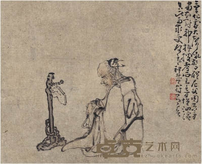 黄慎 高士赏石图 26×21cm