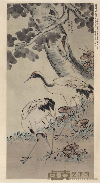 高其佩 双鹤延龄图 166.5×82.5cm