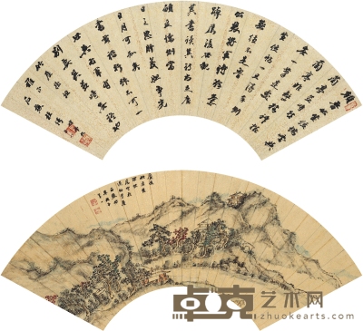 杜堮 书法·青山楼阁图 52.5×17cm×2