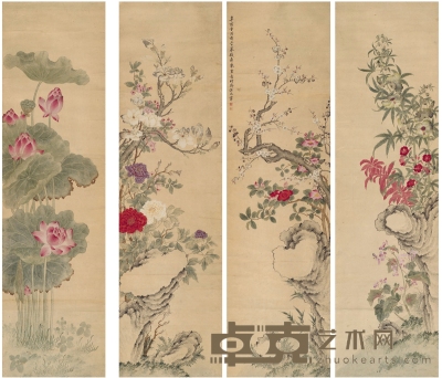 汪承霈 四时花卉图 161.5×44.5cm×4