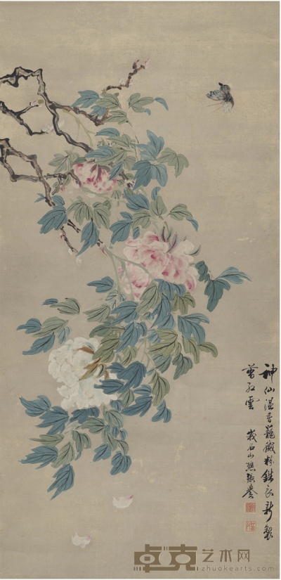 张誉 花枝蝶舞图 157.5×76cm