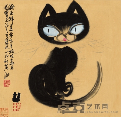 韩美林   黑猫 30×30cm