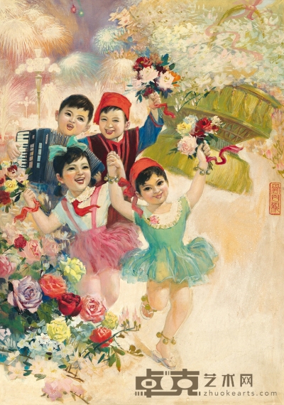 曹英义   是有福 欢乐的节目 82×57.5cm