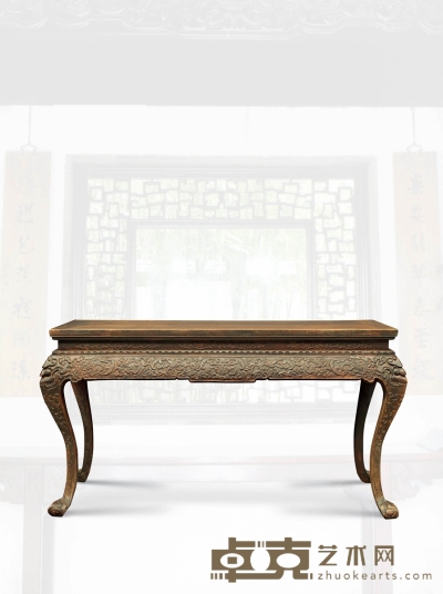 清·花梨木浮雕缠枝莲纹供桌 高：90cm 长：168cm 宽：68cm