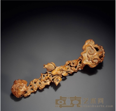清·黄杨木雕如意摆件 长：37cm