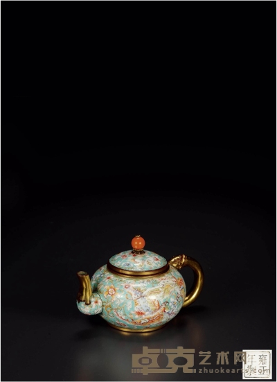 清·雍正年制画珐琅花蝶纹茶壶 宽：14.5cm