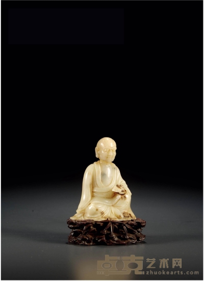 清·寿山石雕罗汉像 带座高：10cm