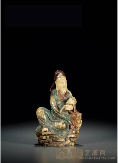 清·寿山石雕加彩人物像 高度：19cm