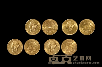 1903、1904、1906、1907年美国摩根20美元金币一组四枚 直径：34mm 数量：4