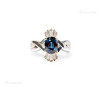18K黄金 Pt900蓝宝石钻石戒指