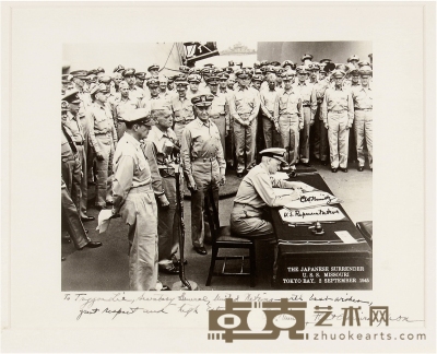 尼米兹 日本受降照片的签名照 33.5×26cm