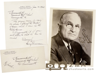 杜鲁门 亲笔信及签名照 25.5×20cm 26.5×18cm
