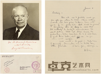 艾森豪威尔威尔 诺曼底登陆（D-Day）前三天致妻子家书及签名照 25.5×20cm 26.5×20cm