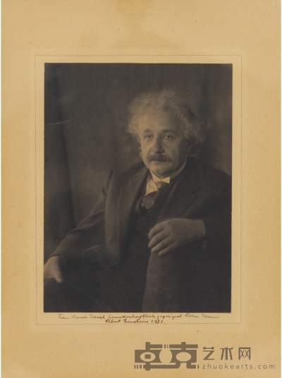 爱因斯坦 亲笔签名照 21.5×16cm