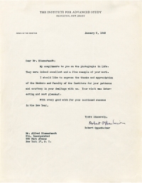 奥本海默 致“新闻摄影之父”艾森斯塔特签名信