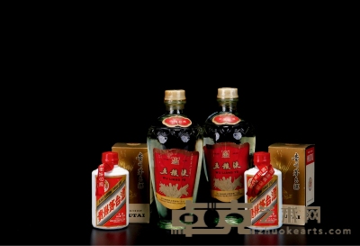 约80年代中期交杯牌五粮液、约1983-1986年飞天牌贵州茅台酒 数量：4瓶