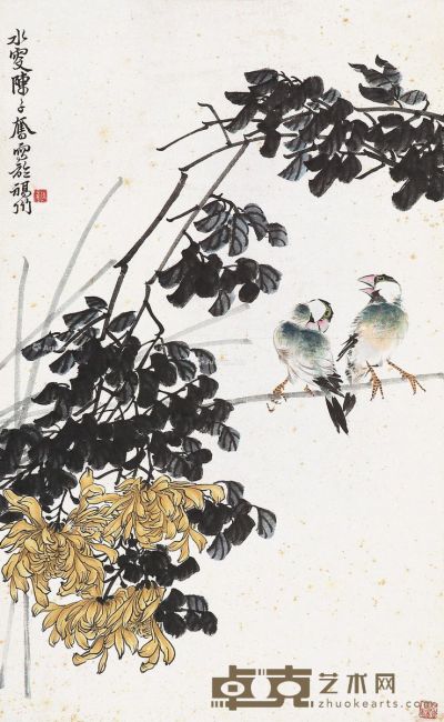 陈子奋 花鸟（白头偕老） 48×77cm