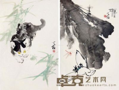 秦天柱 花鸟 45×68cm×2