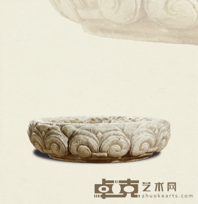 明以前·汉白玉花卉纹石盆 65×65×18cm