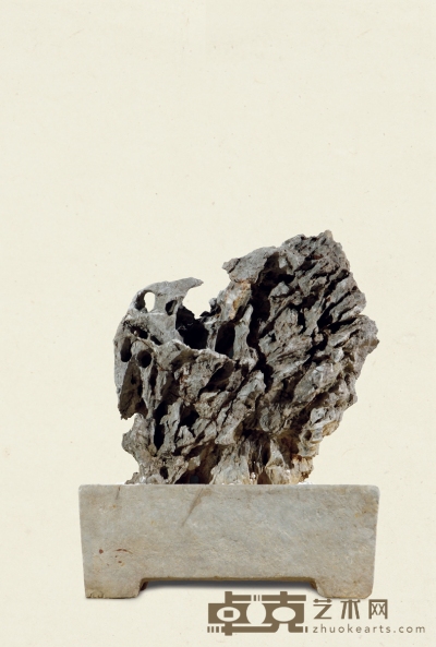 清·白石素盆连太湖赏石 65×87×38cm