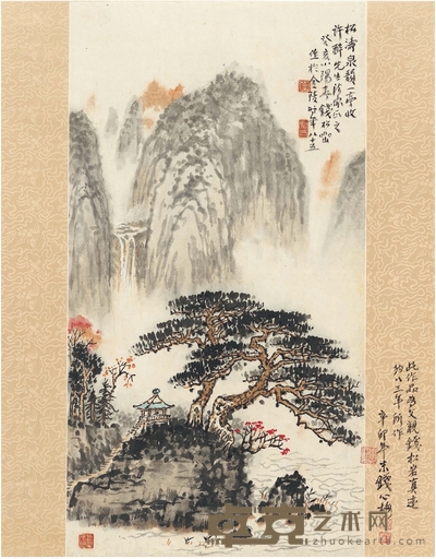 钱松嵒 松泉幽亭图 66.5×35.5cm