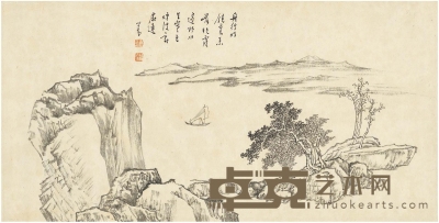 溥儒 湖山行舟图 68.5×34.5cm