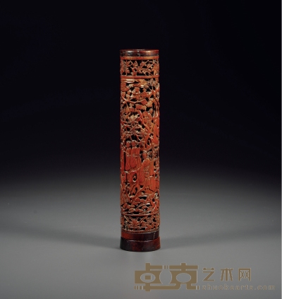 清·竹雕仕女乐舞香筒 高：26.7cm 直径：4.8cm