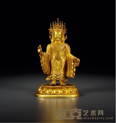 清·铜鎏金旃檀佛立像 高：16cm