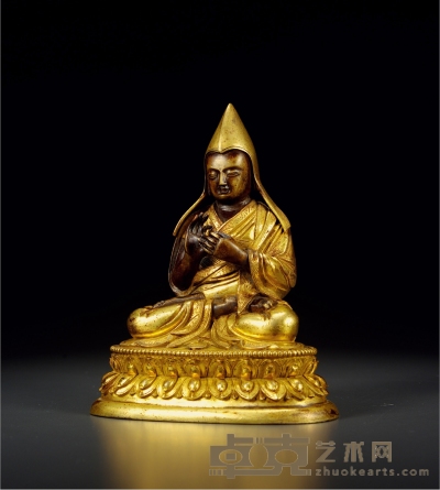 清·铜鎏金宗喀巴坐像 高:16cm