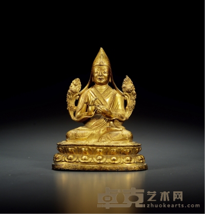 清·铜鎏金宗喀巴坐像 高：16.5cm